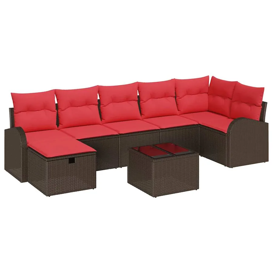 Ensemble de canapé de jardin 8 pcs Marron polyrotin - 2