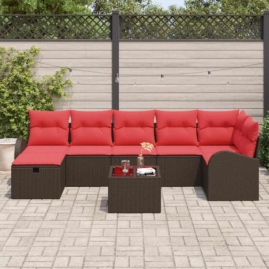 Ensemble de canapé de jardin 8 pcs Marron polyrotin - 3