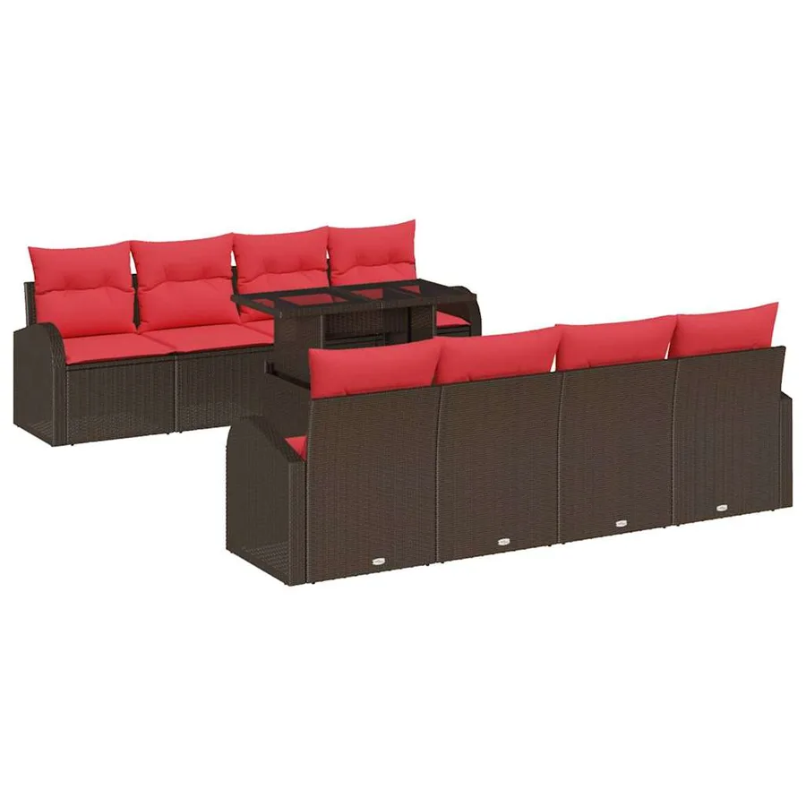 Ensemble de canapé de jardin 9 pcs Marron Poly Rattan - 2