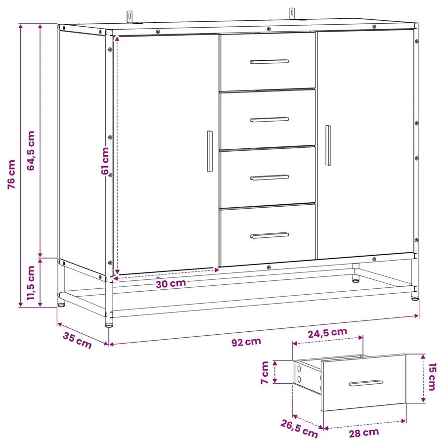 Buffet Chêne artisanal 92 x 35 x 76 cm Bois d'ingénierie - 9
