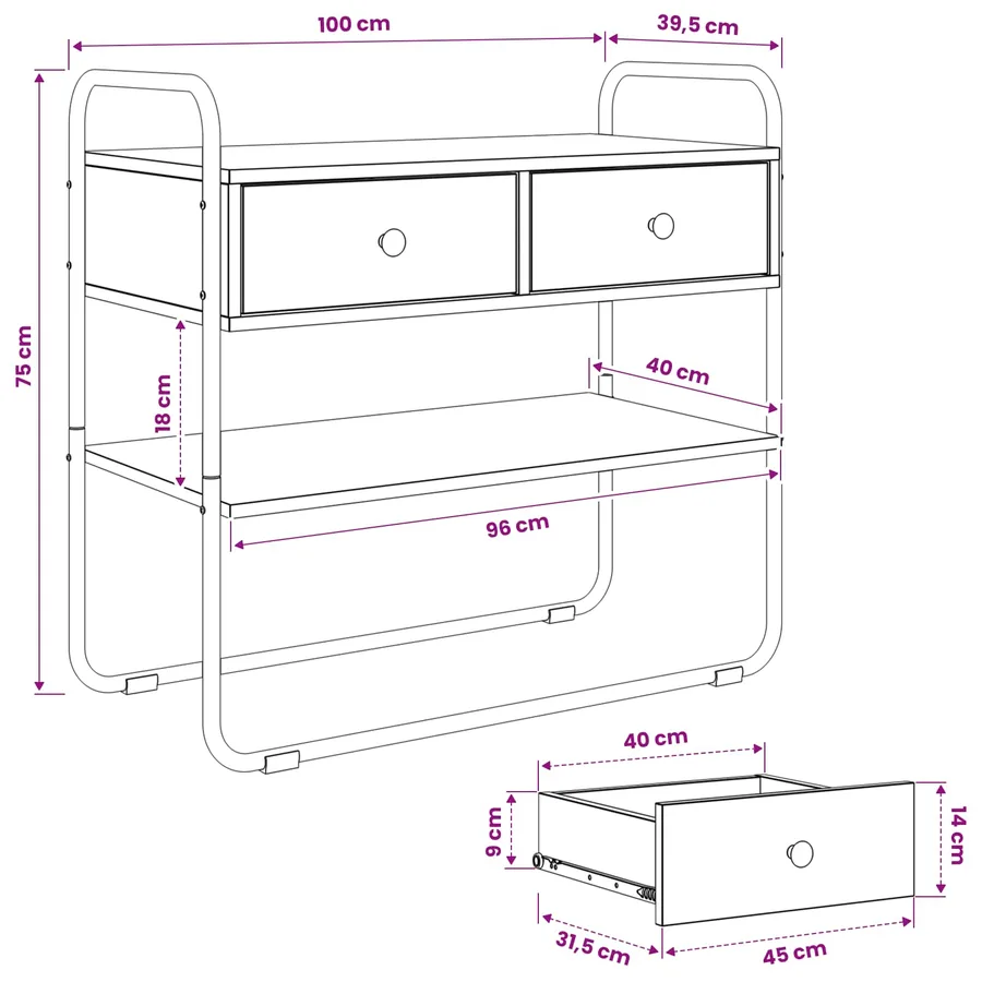 Table console Chêne Sonoma 100 x 40 x 75 cm Bois d'ingénierie - 9