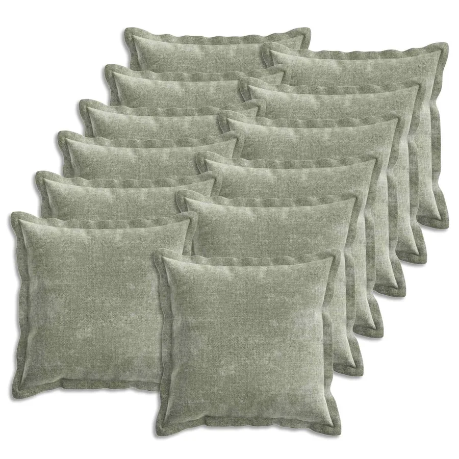 Housse de coussin 12 pcs HOUTEN Vert 50 x 50 cm Tissu Chenille