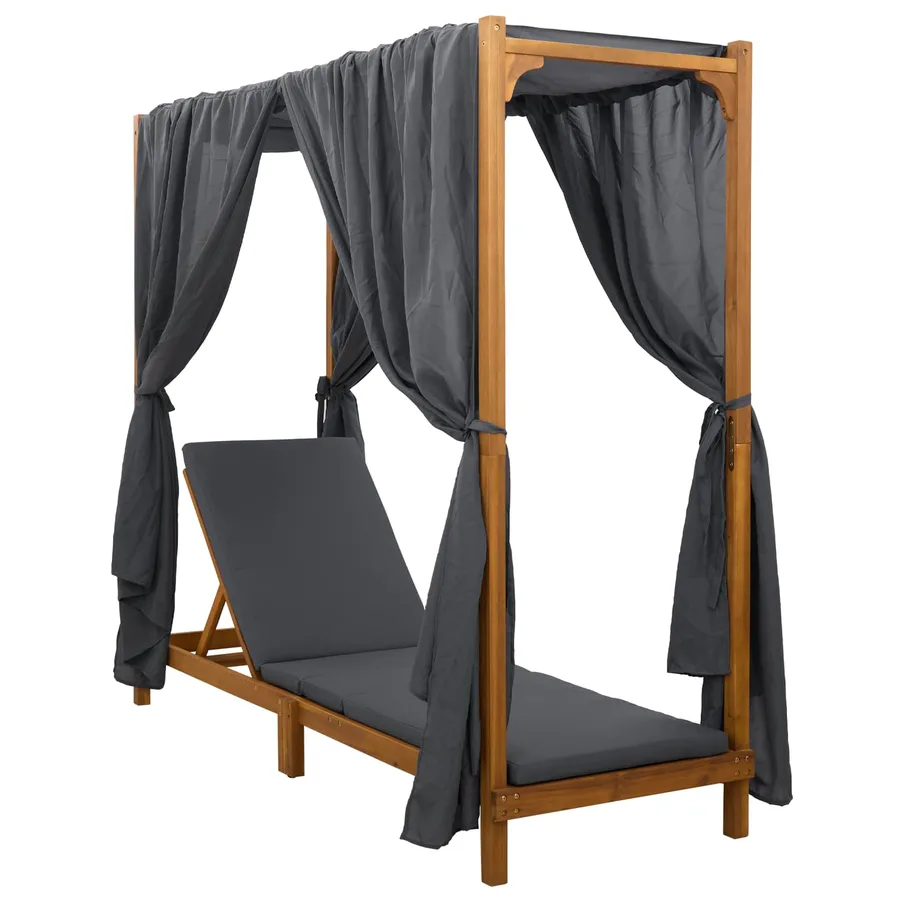Transat simple avec auvent et rideaux Bois d'Acacia Massif - 2