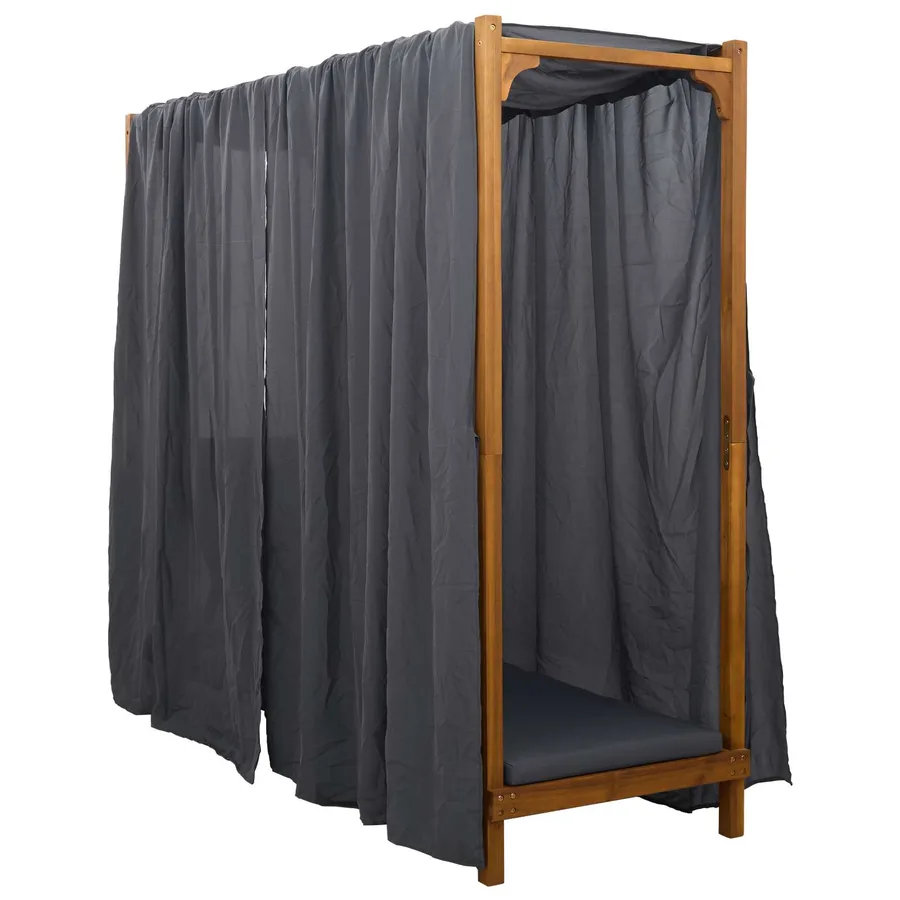 Transat simple avec auvent et rideaux Bois d'Acacia Massif - 3