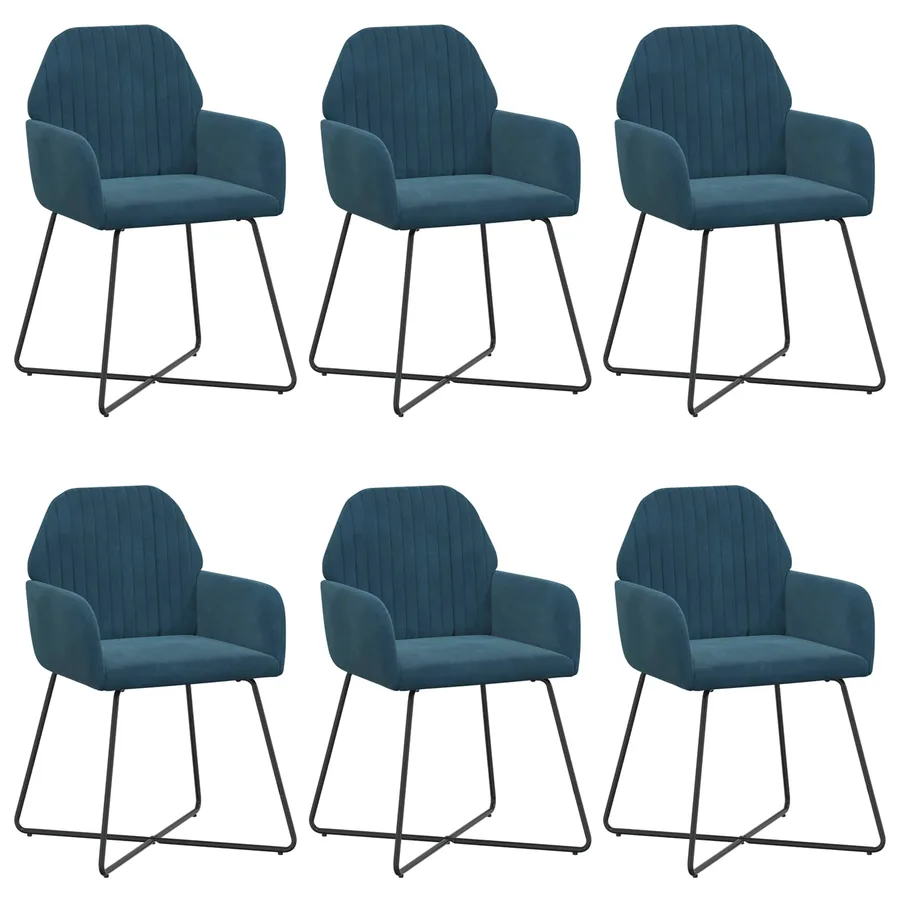 Chaises de salle à manger 6 pcs Velours Bleu 55 x 50 x 84 cm - 2