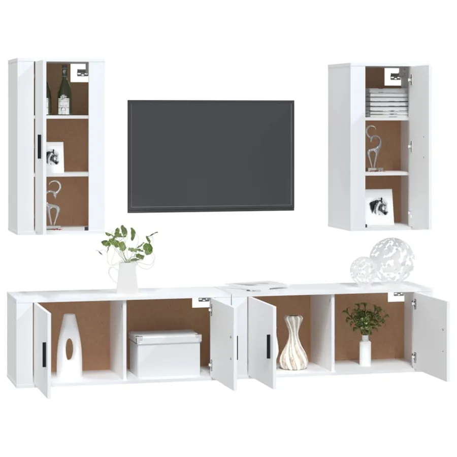 Ensemble de meubles TV 4 pcs Blanc Bois d'ingénierie - 3