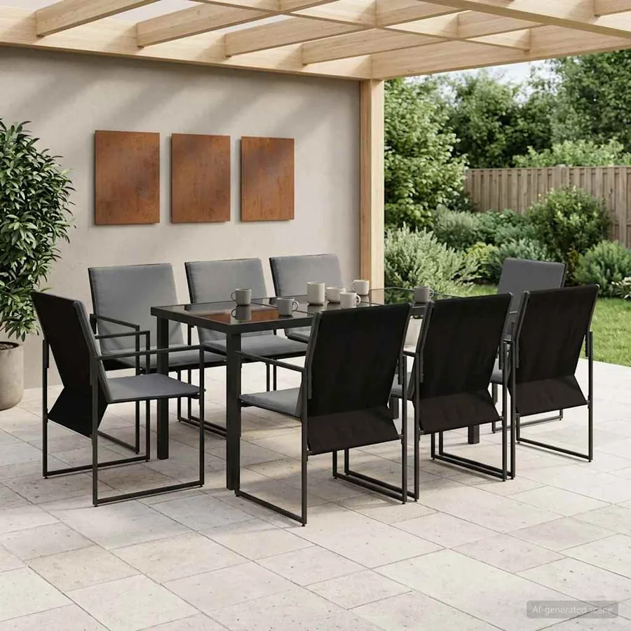 Ensemble de salle à manger pour jardin 9 pcs Noir et anthracite