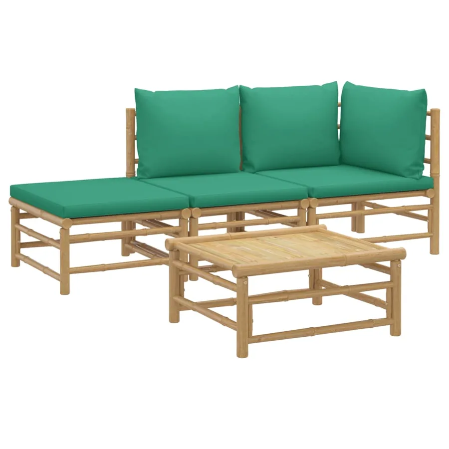 Salon de jardin 4 pcs avec coussins vert bambou - 3