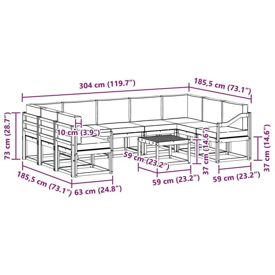 Ensemble de canapés d'extérieur 10 pcs Blanc et Beige - 8