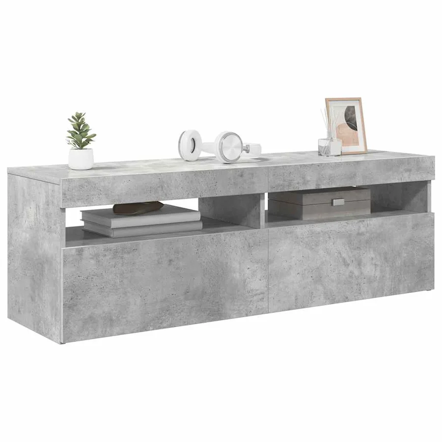 Meuble TV avec lumières LED gris béton 120x35x40 cm - 6