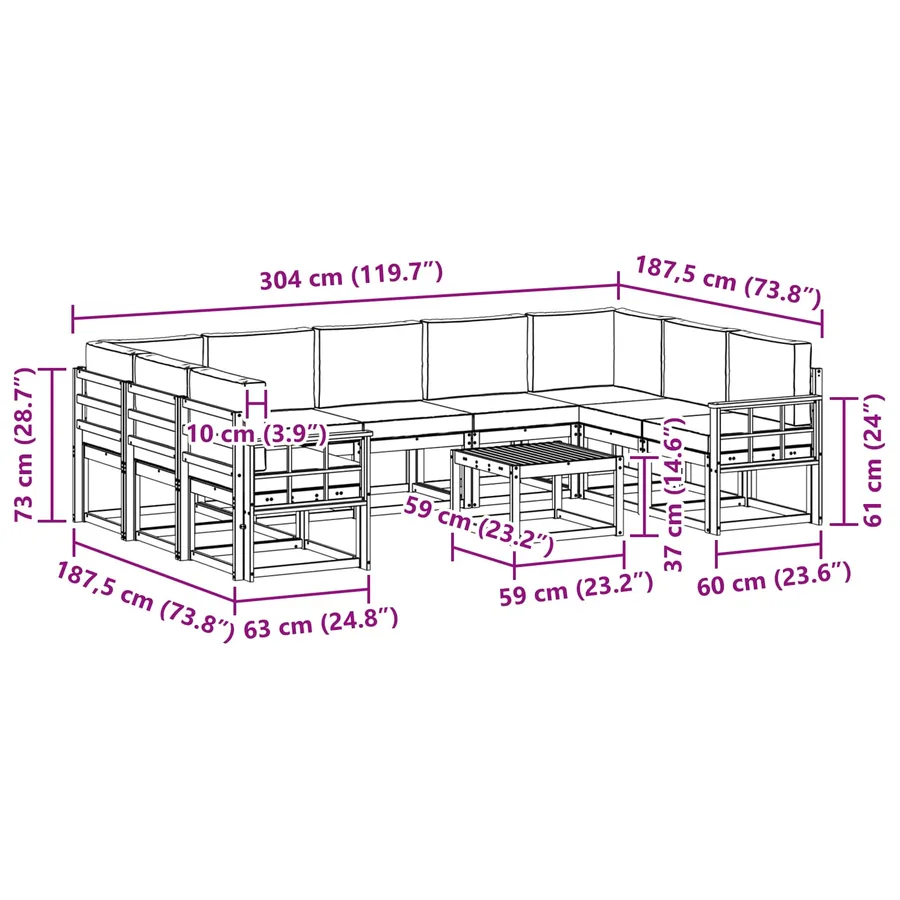 Ensemble de canapés d'extérieur 10 pcs Blanc et anthracite - 8