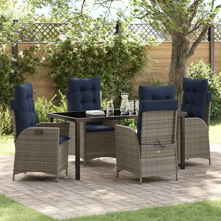 Ensemble de salle à manger pour jardin 5 pcs Gris et Noir Rotin
