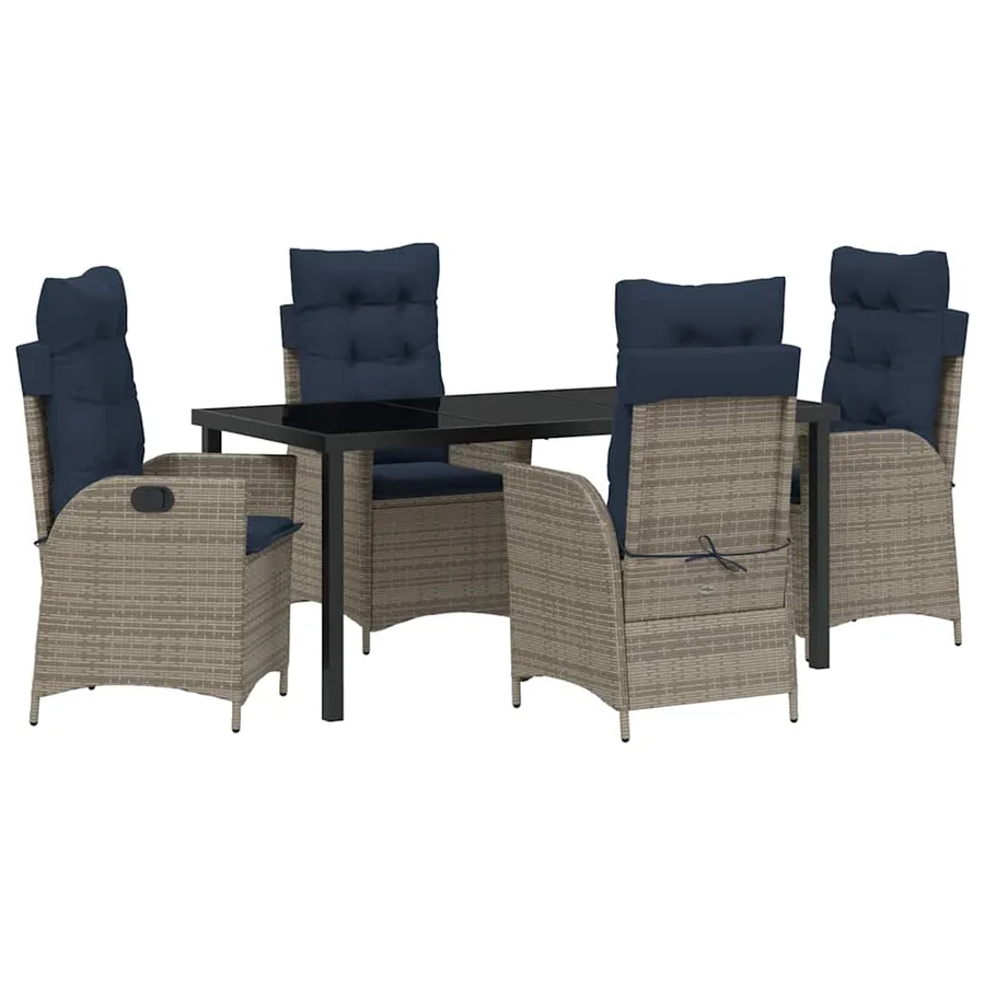 Ensemble de salle à manger pour jardin 5 pcs Gris et Noir Rotin - 2