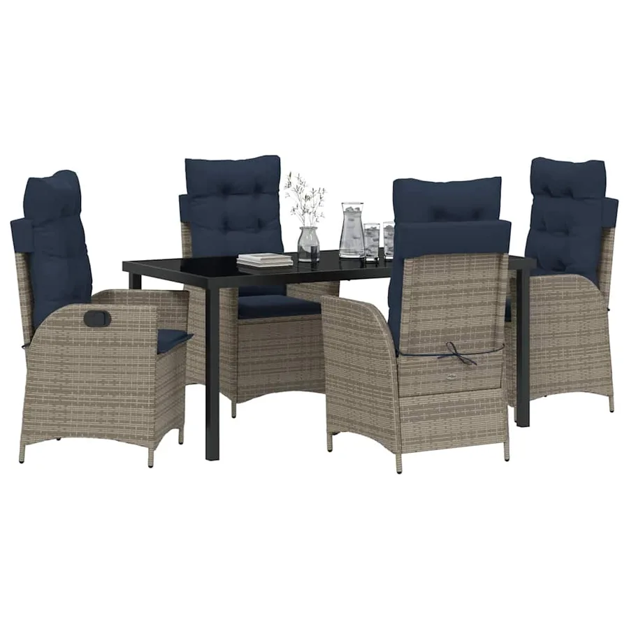 Ensemble de salle à manger pour jardin 5 pcs Gris et Noir Rotin - 3