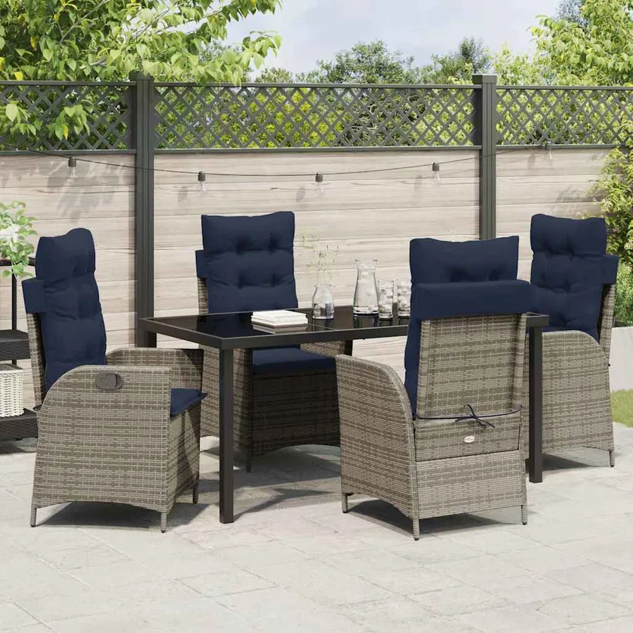 Ensemble de salle à manger pour jardin 5 pcs Gris et Noir Rotin - 4