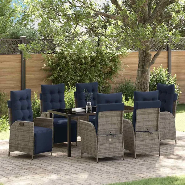 Ensemble de salle à manger pour jardin 7 pcs Gris et Noir Rotin