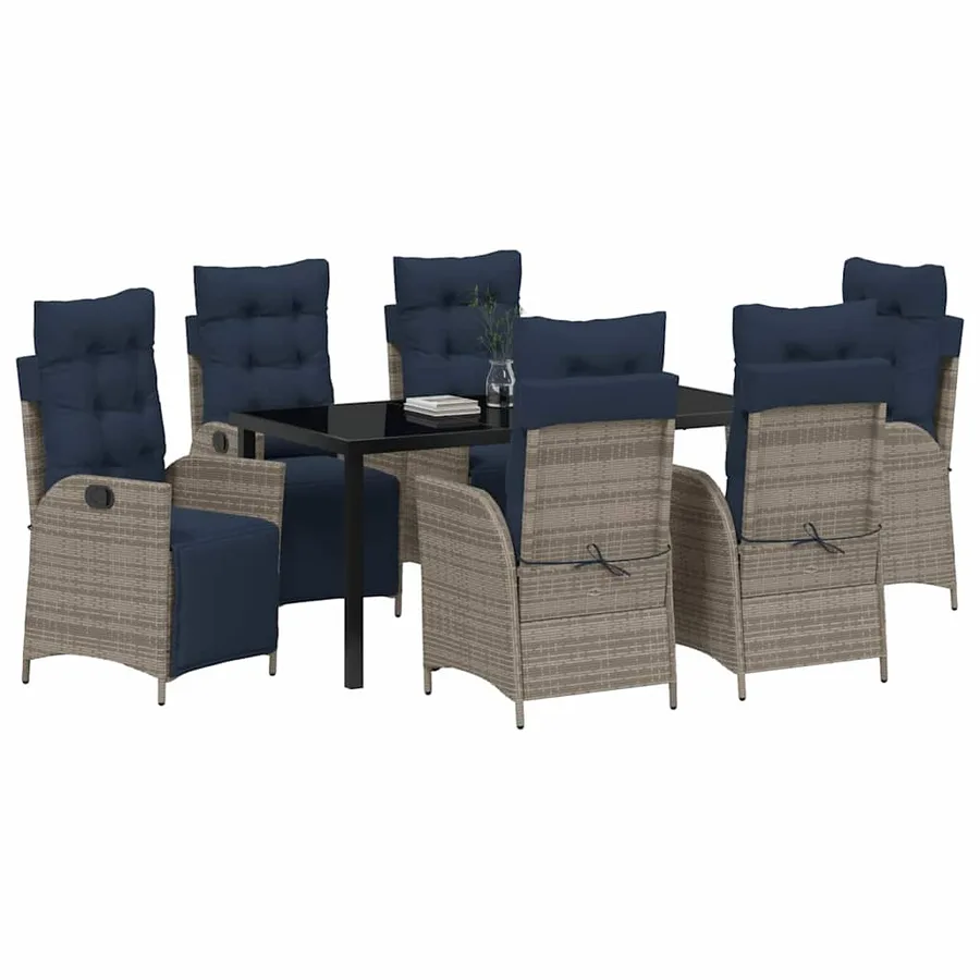Ensemble de salle à manger pour jardin 7 pcs Gris et Noir Rotin - 3