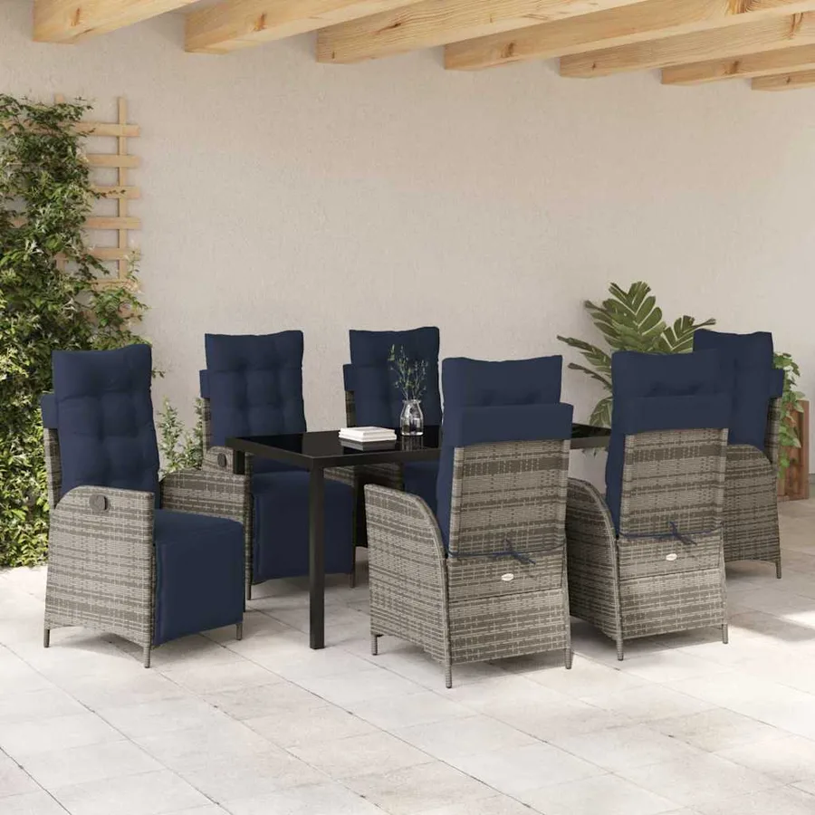 Ensemble de salle à manger pour jardin 7 pcs Gris et Noir Rotin - 4