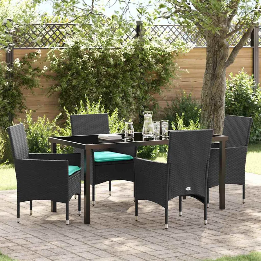 Ensemble table et chaises avec coussin 5 pcs Noir Rotin PE