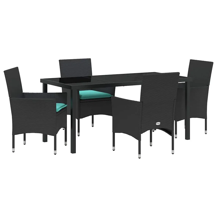 Ensemble table et chaises avec coussin 5 pcs Noir Rotin PE - 2