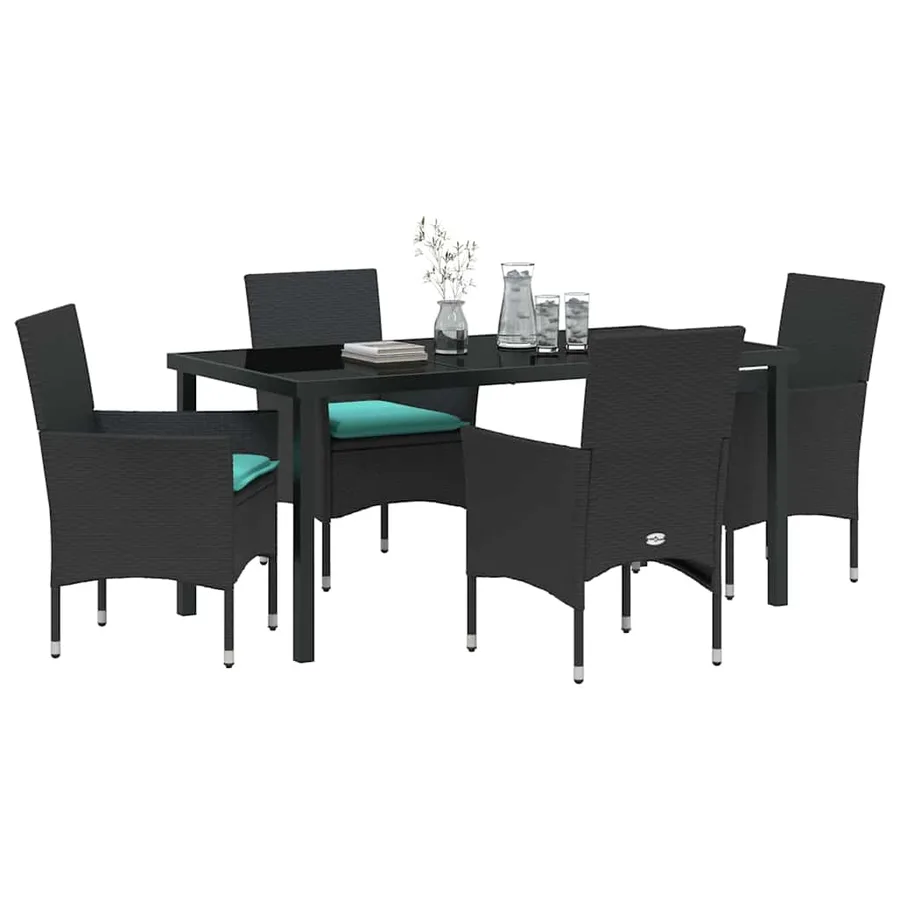 Ensemble table et chaises avec coussin 5 pcs Noir Rotin PE - 3