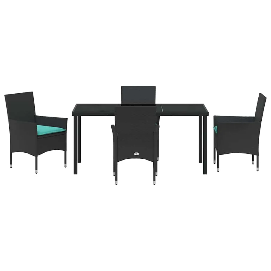 Ensemble table et chaises avec coussin 5 pcs Noir Rotin PE - 7
