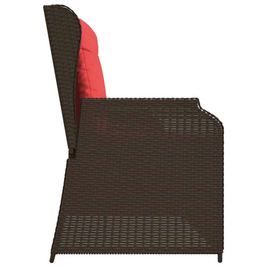 Banc inclinable de jardin avec coussins marron résine tressée - 5