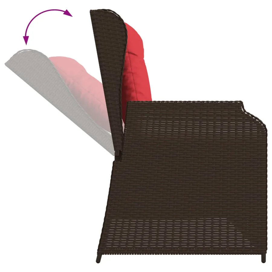 Banc inclinable de jardin avec coussins marron résine tressée - 7
