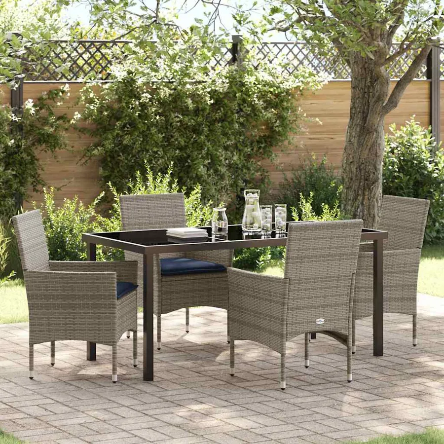 Ensemble table et chaises avec coussin 5 pcs Gris Rotin PE