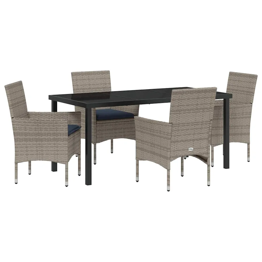 Ensemble table et chaises avec coussin 5 pcs Gris Rotin PE - 2