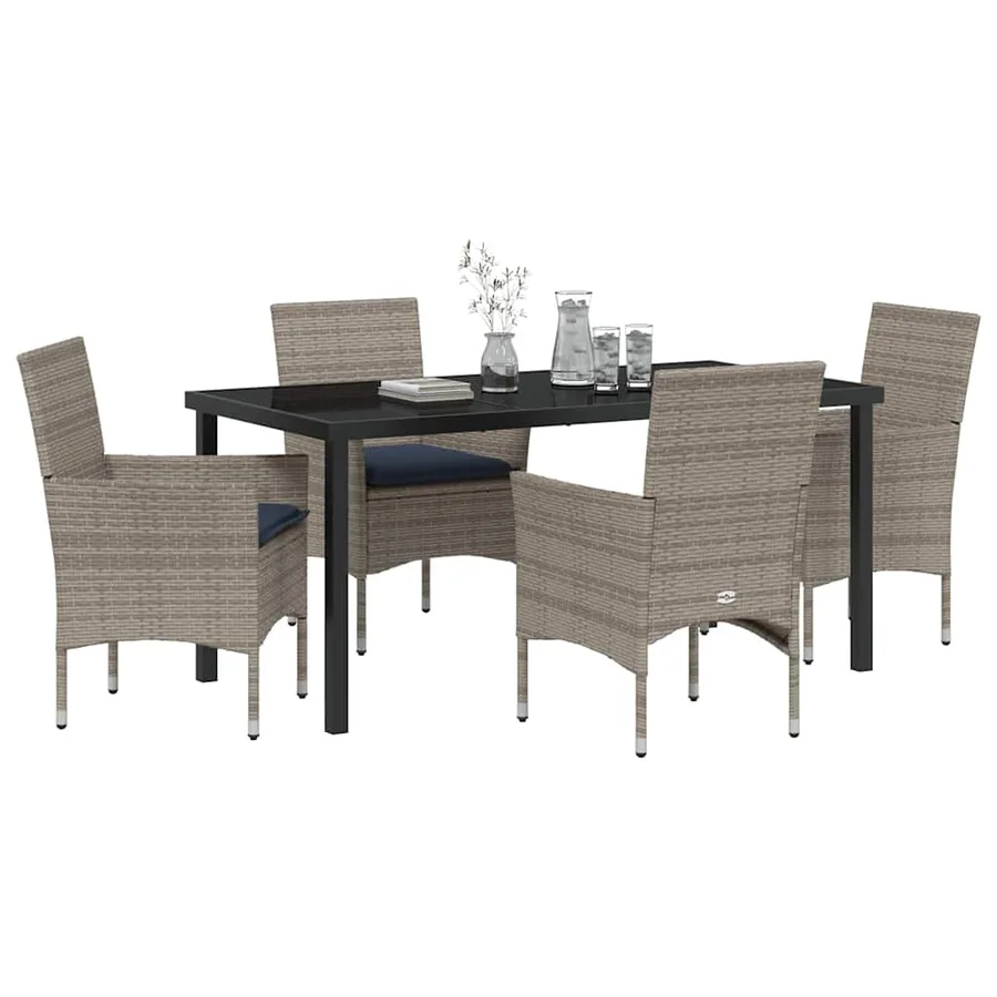 Ensemble table et chaises avec coussin 5 pcs Gris Rotin PE - 3