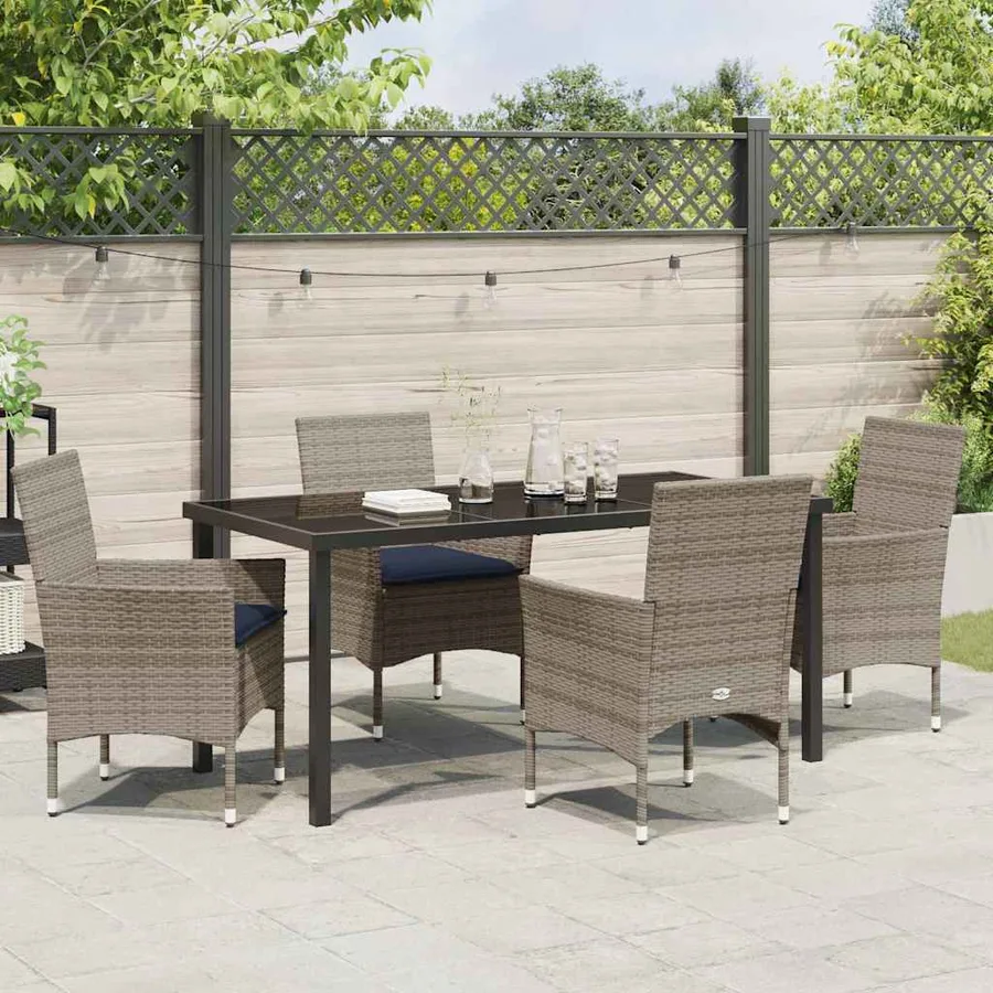 Ensemble table et chaises avec coussin 5 pcs Gris Rotin PE - 4