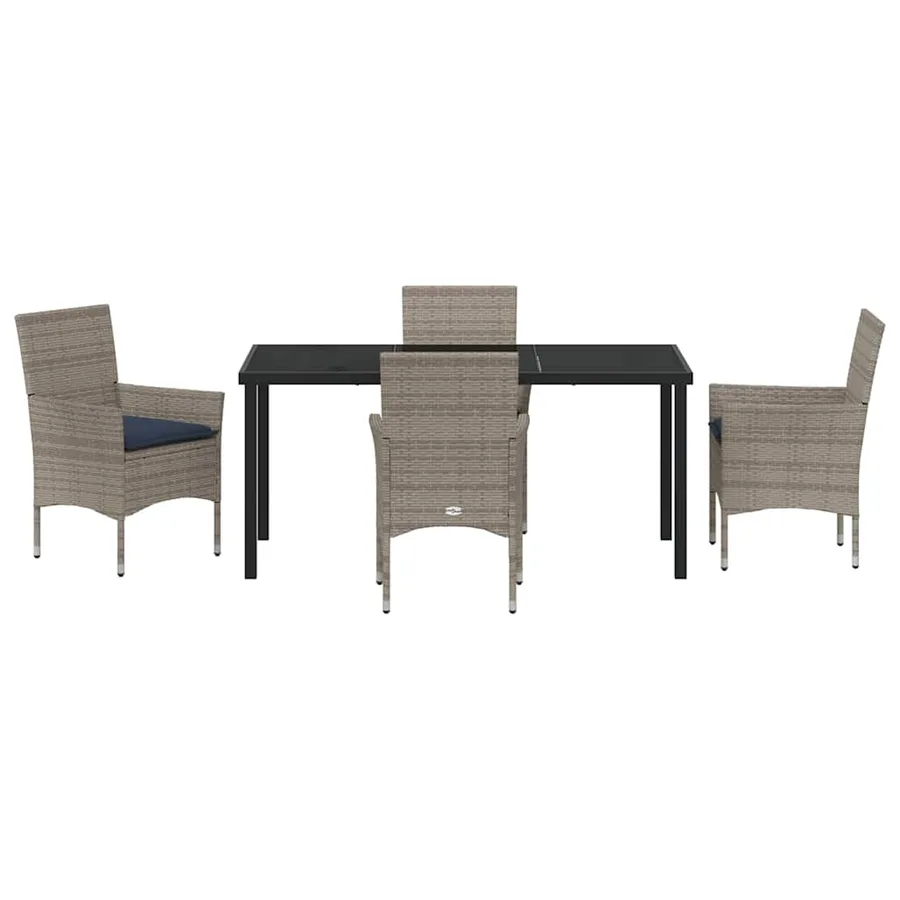 Ensemble table et chaises avec coussin 5 pcs Gris Rotin PE - 7