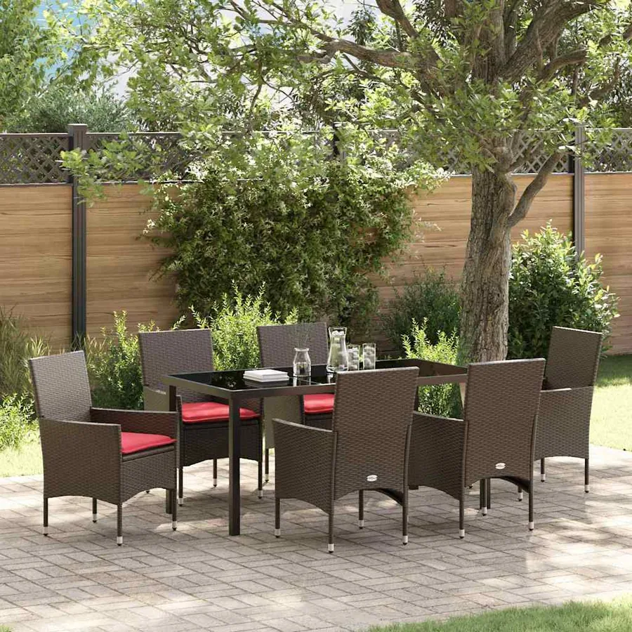 Ensemble table et chaises avec coussin 7 pcs Marron Rotin PE