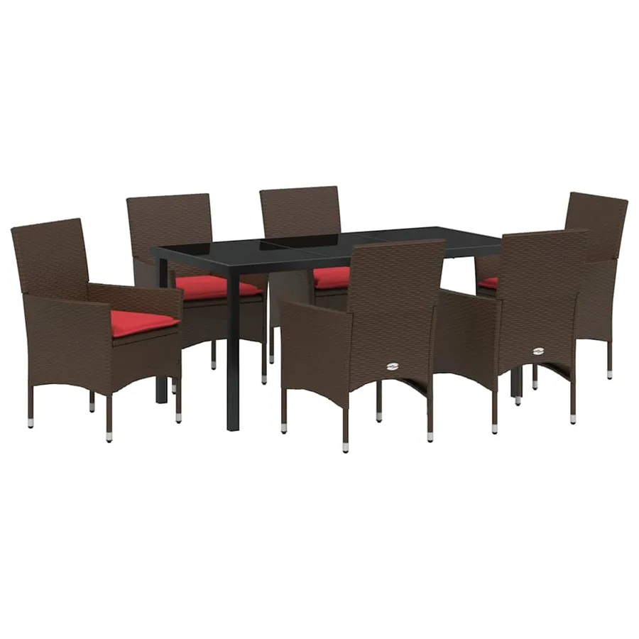 Ensemble table et chaises avec coussin 7 pcs Marron Rotin PE - 2