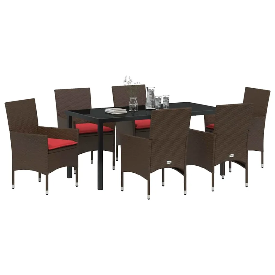 Ensemble table et chaises avec coussin 7 pcs Marron Rotin PE - 3