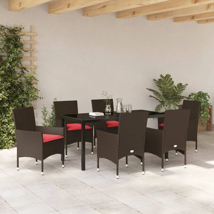 Ensemble table et chaises avec coussin 7 pcs Marron Rotin PE - 4