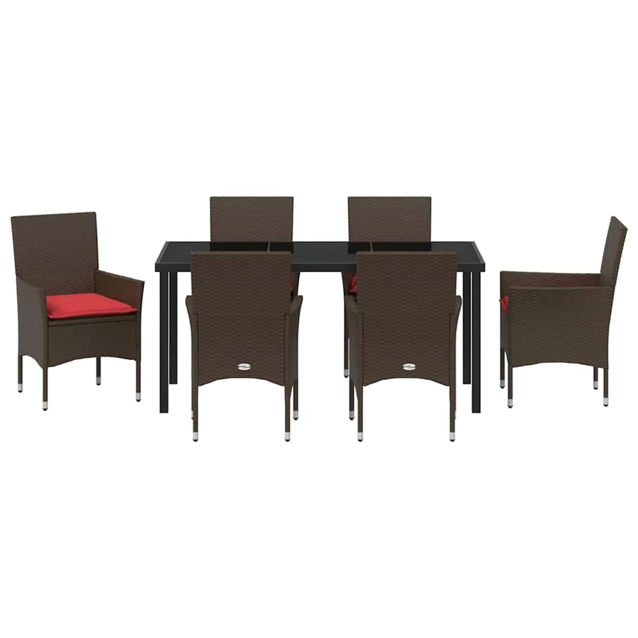 Ensemble table et chaises avec coussin 7 pcs Marron Rotin PE - 7