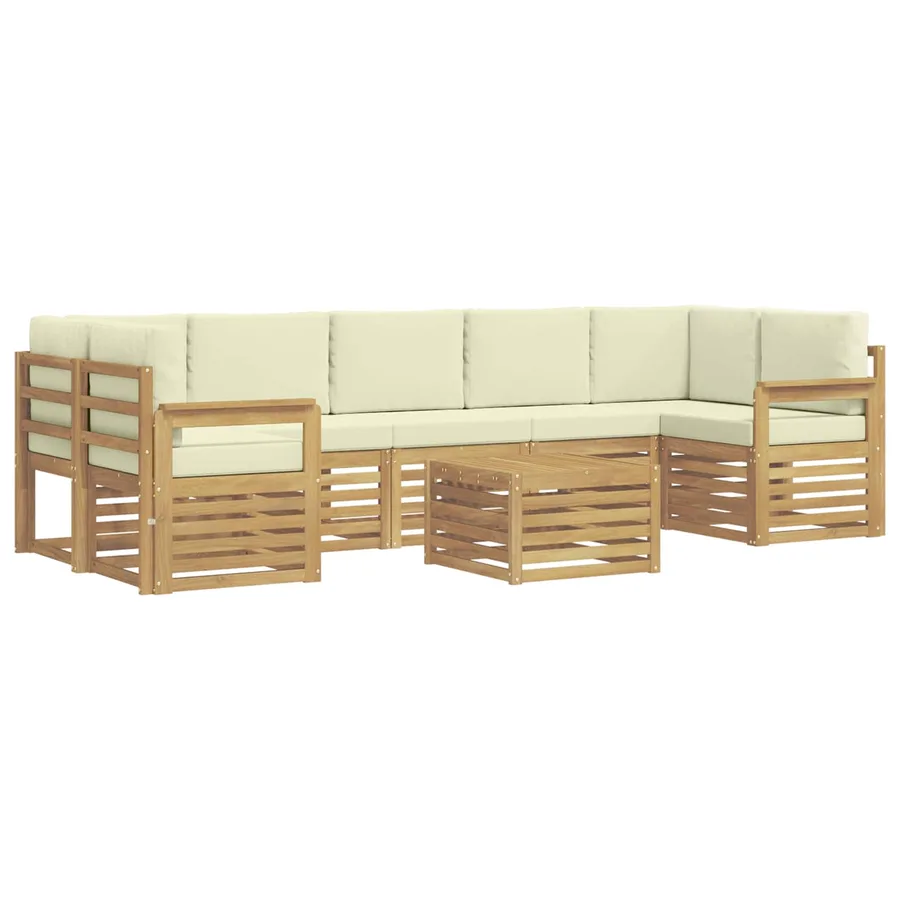 Ensemble de canapés d'extérieur 8 pcs Blanc et crème Polyester - 2