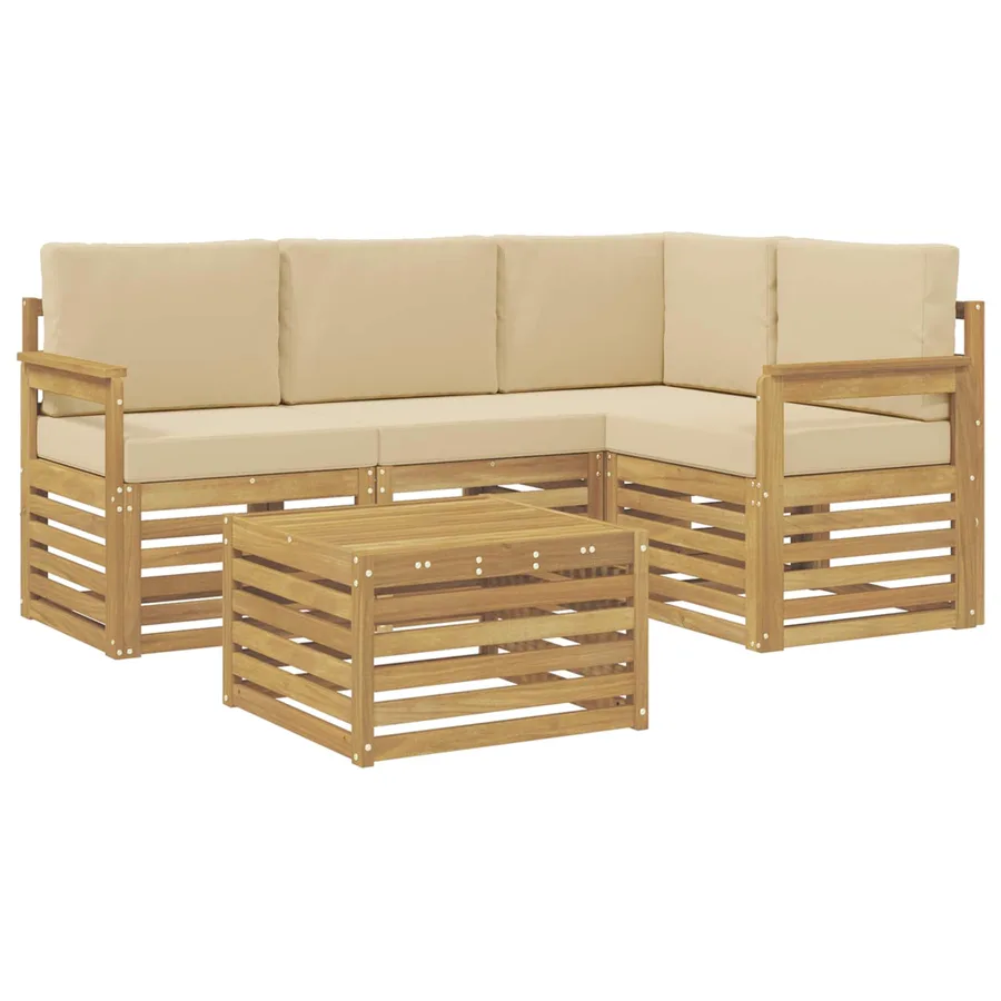 Ensemble de canapés d'extérieur 5 pcs Blanc et Beige - 2