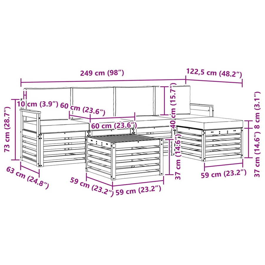 Ensemble de canapés d'extérieur 6 pcs Blanc et gris clair - 7