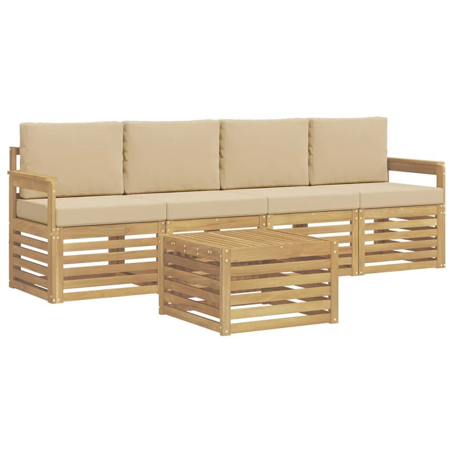 Ensemble de canapés d'extérieur 5 pcs Blanc et Beige Polyester - 2