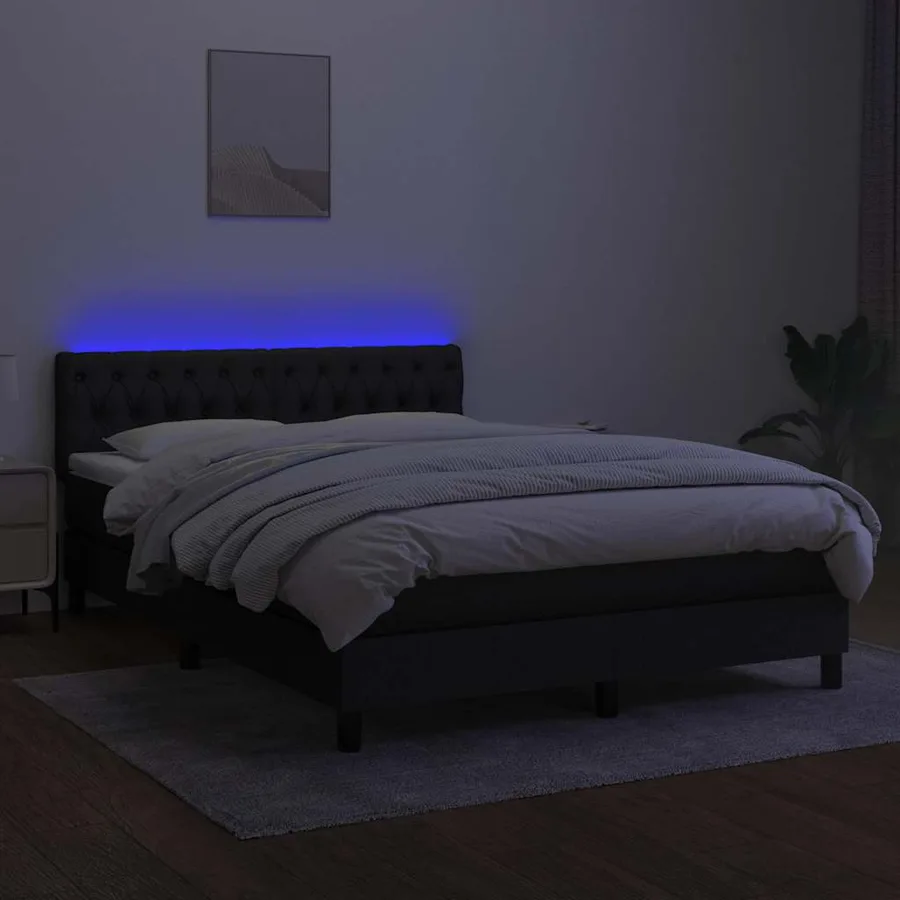 Sommier à lattes de lit avec matelas LED Noir 140x190 cm Tissu - 4