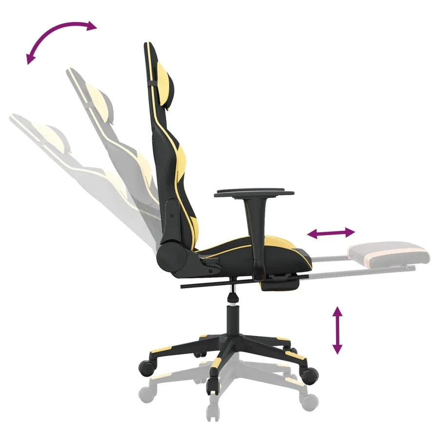 Chaise de jeu avec repose-pied Noir et doré Similicuir - 7