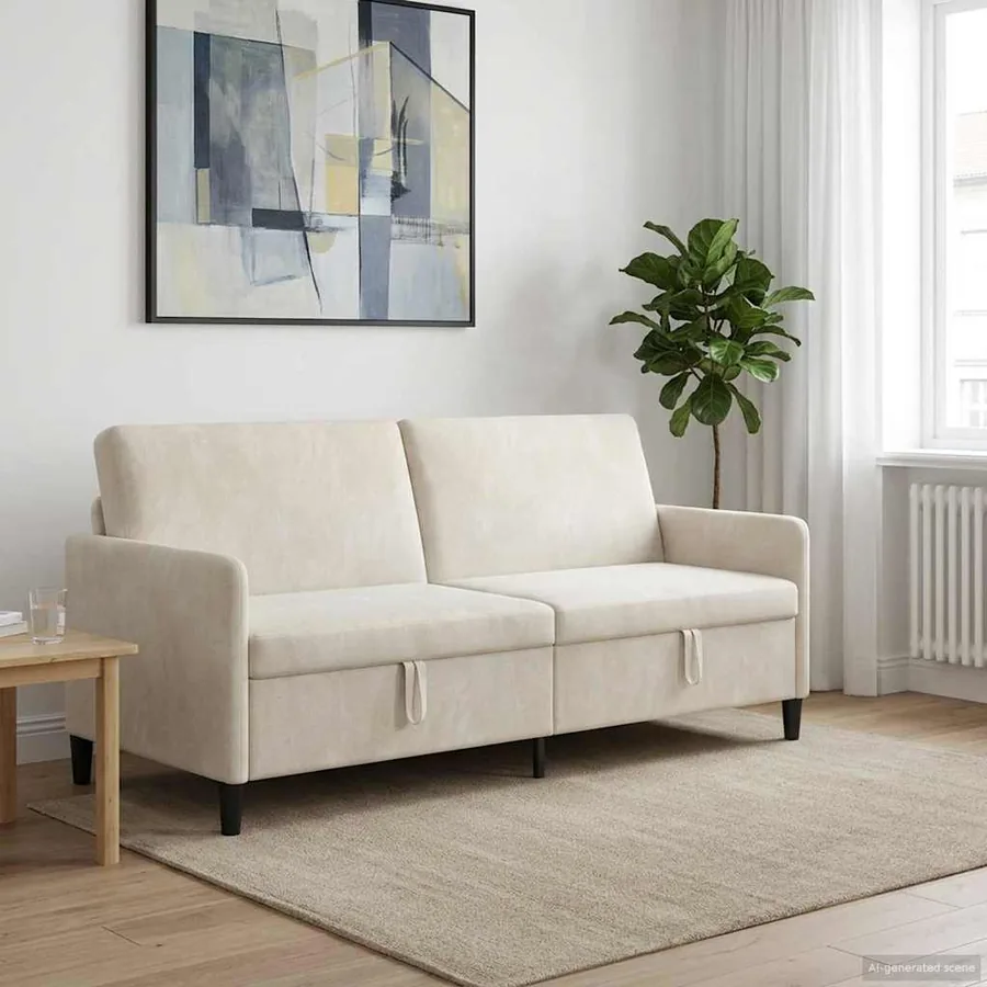 Sofa avec rangement Crème 192 x 78 x 87 cm Polyester