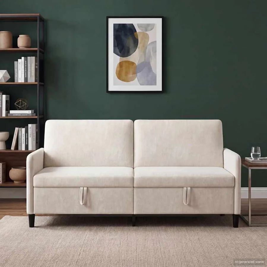 Sofa avec rangement Crème 192 x 78 x 87 cm Polyester - 3