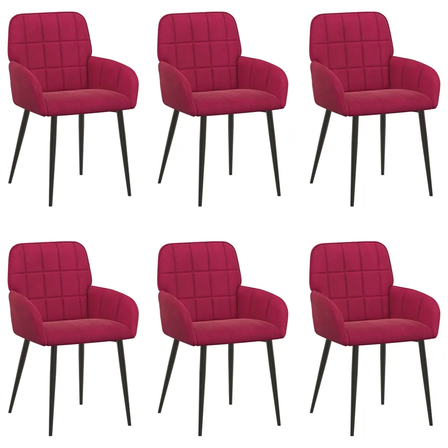 Chaises de salle à manger 6 pcs Velours Bordeaux - 2