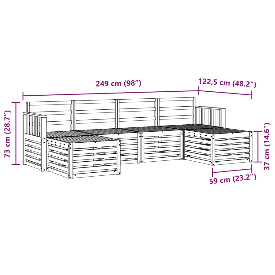 Ensemble de canapés d'extérieur 5 pcs Blanc 249 x 122,5 x 73 cm - 7