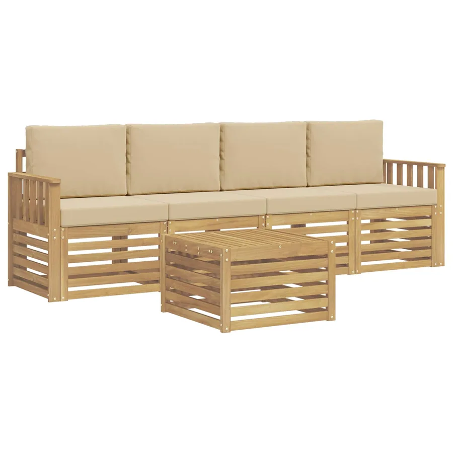 Ensemble de canapés d'extérieur 5 pcs Blanc et Beige Polyester - 2