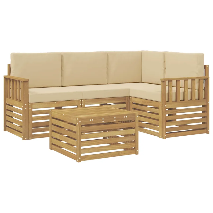 Ensemble de canapés d'extérieur 5 pcs Blanc et Beige - 2